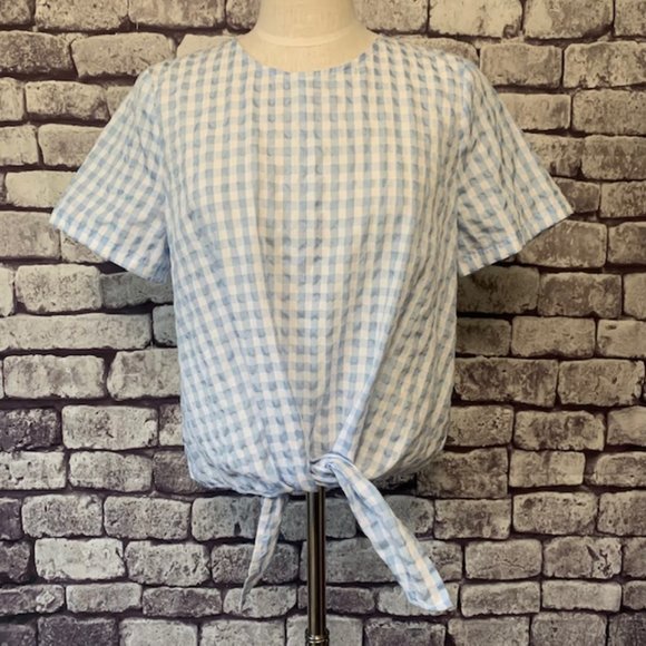 Madewell Tops - Madewell Blue & White Top W/ Tie Front